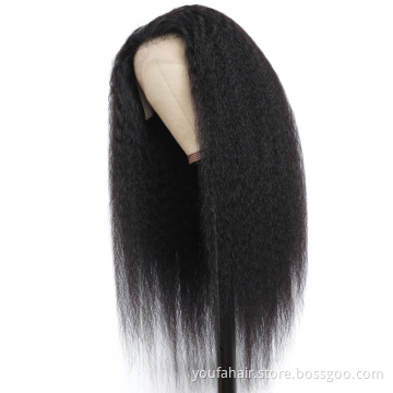 Brazilian Human Hair Kinky Straight Yaki 4x4 5x5 HD Lace Frontal Wigs Natural Virgin Hair Transparent Lace Closure Wig Vendors